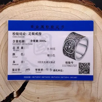 ZABRA Argint 999 Inel Vintage pentru Bărbați Inele Chineză 4 Creaturi Dragon Tiger Pasăre Turtle Punk Rock Biker Bijuterii de Argint