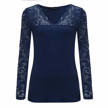 ZANZEA 2018 Toamna Femei Croșetat Dantelă Tricouri Întinde Sexy V-Neck Bluze Casual cu Maneci Lungi Blusas Femininos Plus Dimensiune S-5XL