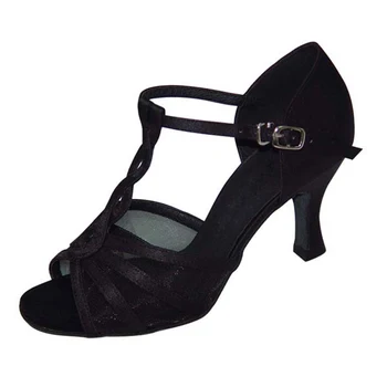Zapatos De Baile Kaki Alb Argintiu Negru Material de Sus din Satin Cu Ochiuri Inaltime Toc 7cm Pantofi de Dans Femeie latină NL065