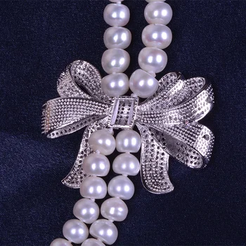ZHBORUINI Moda Lung Colier de Perle de Mare Guality Naturale de apă Dulce Pearl argint 925 Bijuterii Colier de Femei Bowknot