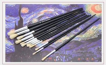 Zhouxinxing lemn Negru tija cu cap rotund perie rând pen 12buc/set de pensule de acuarelă, pictură în acrilic vopsea pe bază de acril perie