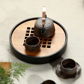ȘORȚULEȚ de Bambus, Ceramica Kung Fu Set de Ceai Vintage Realizate manual din Bambus Ceai Tava de Drenaj a Apei de Stocare Camera de Ceai Chinezesc Ceremonia de Instrumente