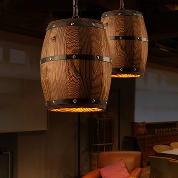 Țara Butoi de Lemn Pandantiv Lumini Insula de Bucatarie Lampa Creative E27 corp de Iluminat Art Decor pentru Bar Living Room Cafe