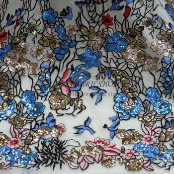 1 curte Frumoase culori amestecate paiete polyster embroiderey rochie de seara dantela tesatura fashion week spectacol styl dantela 51