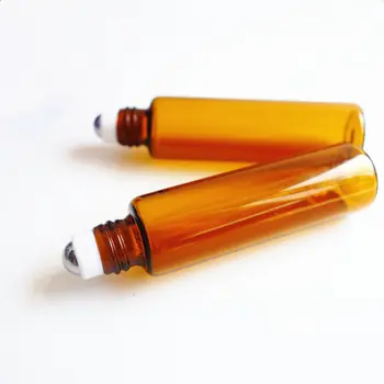 100pc/lot Maro Parfum Tub de 1 ml 2 ml 3 ml 5 ml 10 ml 12ml Gol Amber cu Bilă de Sticlă Sticla de Parfum Cu Aluminiu Auriu Capac Negru