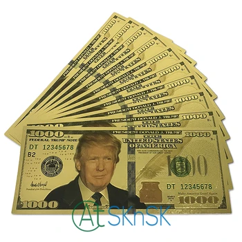 10buc/lot Donald Trump Dolar de Aur a Bancnotelor Set Placat cu Aur de 24k 1000 USD Bancnote foita de Aur de Lege