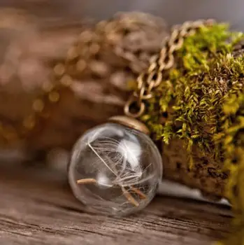 10buc Papadie colier, 16mm glob de sticlă colier, flacon de sticlă lanț de papadie pandantiv 70cm lungime ( terminat colier)