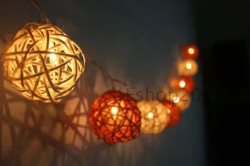 10m 38 LED String Ghirlanda de lumini Alb/Cafea Sepak Takraw Rattan Bile Luminarias Para Sala de Nunta Petrecere de Craciun Decoratiuni