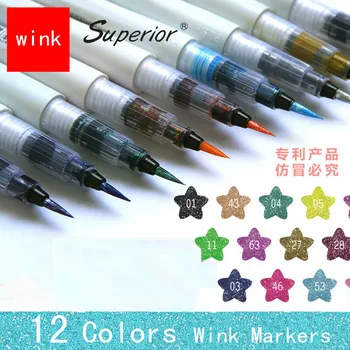 12/24 Culori Sclipici Marker Set De Nylon Perie Schiță Creion Wink Marker Sparkle Shine Desen Pictura Arta Markeri