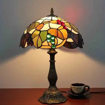 12 Inch Libelula struguri Abajur de Vitralii Tiffany Lampă de Masă Stil Țară Lampă de Noptieră E27 110-240V
