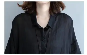 #1707 Înapoi imprimare Jumătate maneca guler de Turn-down Buzunare Bluza Vintage femei Usoare coreeană de moda de îmbrăcăminte de Mari dimensiuni bluze