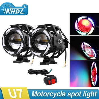 2 buc 12V 125W Motocicleta U7 LED Faruri Ceață de Lumină cu Unghi ochii și ochii Răi + 1 buc switch ca cadou