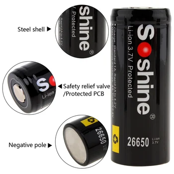 2 Buc / Lot Soshine 26650 Baterie 5500mAh 3.7 V 26650 Protejate baterie Reîncărcabilă Li-ion cu Celule PCB Acumulator 26650