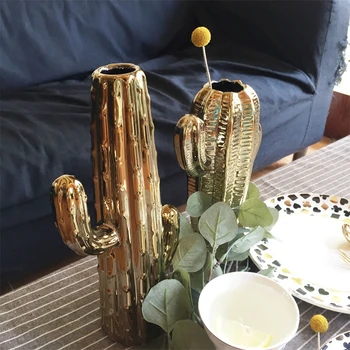 2 buc/pachet Cactus ghivece de flori de plantat acasă vaza bar salon petrecere de nunta decor vase alb/aur Cactus