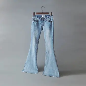 2016 Epocă Talie Joasa Elastica Flare Jeans Femei Retro Stil Clopot Jos Blugi Skinny Femei Albastru Inchis Largi Picior Pantaloni Denim