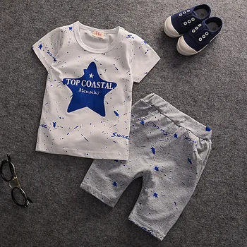 2016 Fierbinte de vânzare cu Amănuntul Nouă Băieți Copii Haine Copii Purta Maneca Scurta Blue Star Copii T-shirt+pantaloni de Vara Haine pentru Copii Costume Bebes