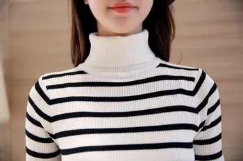 2016 iarna noi pulover subțire cu dungi guler coreean slim casual all-meci dulce doamna tricou tricot