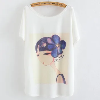 2016 Moda de Vara Dimensiuni Mari Femei Haine Topuri Tricouri Fete de Imprimare de Bumbac T-shirt pentru Femei Maneci Scurte Batwing Maneca Tricou