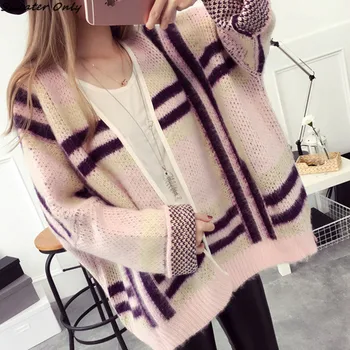 2016 noi de vânzare fierbinte pentru femei toamna iarna Colegiul Vânt tricota pulovere femei student liber cu dungi tricotate, cardigane, paltoane 3 culori