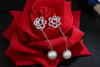 2017 Bun Bijuterii 925 Sterling Silver Stras Floare Trandafir Cu Perla Cercei Stud Pentru Femei Bijuterii Pendientes Brinco
