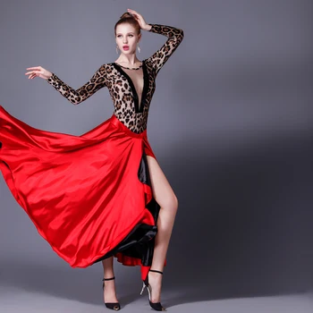 2017 dans latino pasodoble de dans fusta Cape race costume roșu și negru flamenco fuste