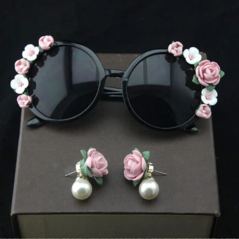 2017 Europene și Americane Baroc Pakistan ochelari de soare retro mici flori proaspete flori roz ochelari de soare