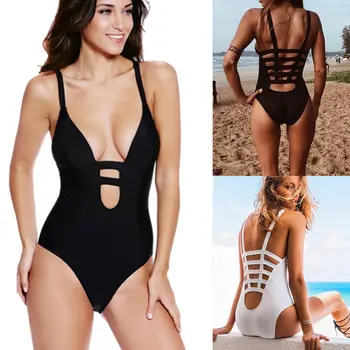 2017 Femei Costume De Baie Plus Dimensiune Sexy Căptușit-O Bucată De Costume De Costume De Baie Bikini De Talie Mare Baie Scăldător Spate Gol Afară Beachwear
