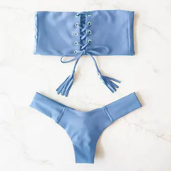 2017 Femei Sexy Bandaj Bikini Set Push-up Sutien costum de Baie Centura de Culoare Solidă de Costume de baie face baie Beachwear Globală Transport Gratuit