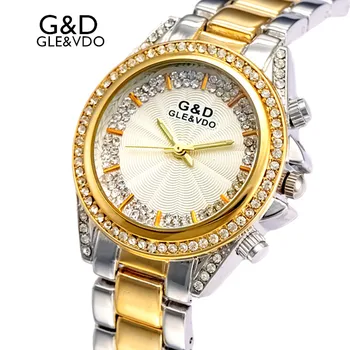 2017 G&D GLE&VDO de Lux pentru Femei Ceasuri de Aur Womem Brățară Stras Ceasuri Doamnelor Rochie Ceas reloj mujer Dial Stras