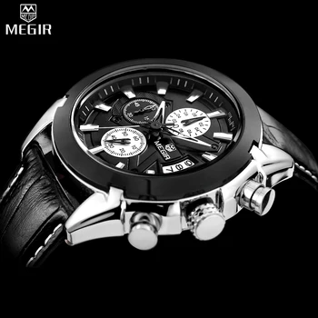 2017 MEGIR Piele naturala de Afaceri Ceasuri Barbati Casual Cuarț ceas Militar Cronograf Barbati Brand de Lux Celebru Ceas de mână