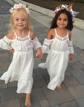 2017 Moda Copii Baby Girl Dress Vară Printesa De Pe Umăr Maneca Lunga Petrecere De Nunta Dantela Tul Rochii Tutu Sweety Sundress