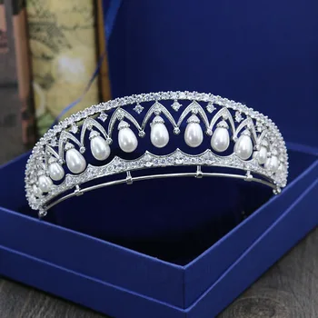 2017 New Sosire Uimitoare Clar Cubic Zircon Perle de Nunta Tiara CZ de Mireasa Regina Printesa Concurs de Petrecere Regală Coroana