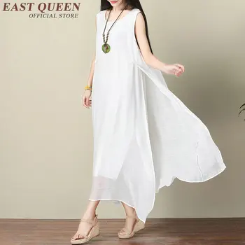 2017 Noi de vara din bumbac maxi rochie fără mâneci China oriental rochii solid alb lung sarafane de vară NN0752 YQ