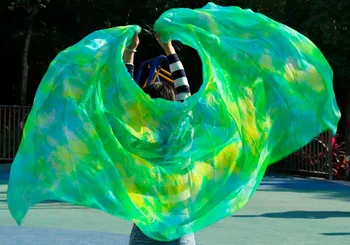 2017 nou design Voal de Matase Belly dance culorile verde și galben amestecat voal gros 250 x 114cm