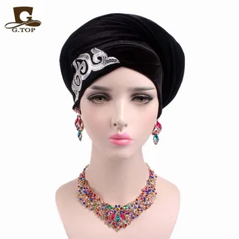 2017 noua moda femei superb Impodobita cu paiete, Catifea Turban Cap Lung Împachetări femei de lux Hijab cap eșarfă turbante