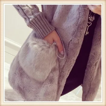 2017 noua moda pentru femei Cardigan cu gluga haina imitatie de blana de iepure gros pulover jacheta femeie Uza