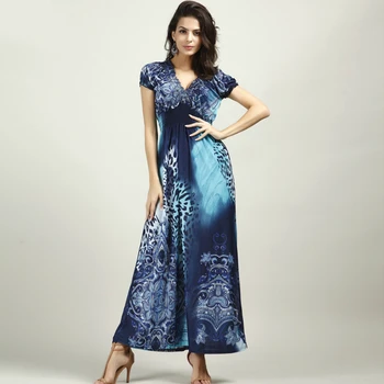 2017 Sexy plus dimensiune maxi rochie lunga de vara femei îmbrăcăminte albastru mare/big size elegant Boho tunica de plaja sundress vestido de festa