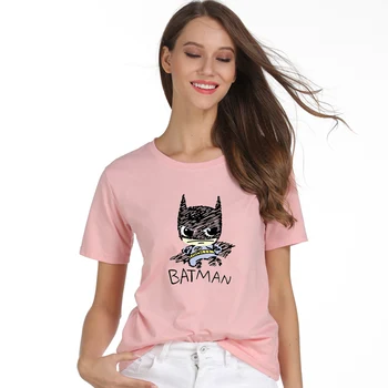 2017 Vara Batman Print Casual Tricou Femme Topuri Femei Drăguț Maneci Scurte Harajuku Kawaii Desene Animate T-Shirt Camiseta Mujer