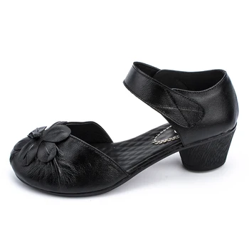 2017 Vara Femei Pantofi din Piele Femei Pompe de Flori lucrate Manual Confortabil Stil Vintage sandale cu Toc femei sandalias