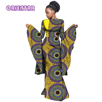 2018 din Africa Rochii pentru Femei Vintage Bazin Riche Volane Maneca Lunga, Rochii de Petrecere Tradițională Africană Îmbrăcăminte WY2965