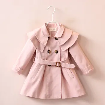 2018 fete Toamna jachete si paltoane două rânduri drăguț flounced curea de umăr fete pentru copii îmbrăcăminte exterioară trenci haine pentru copii