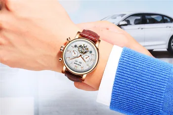 2018 KINYUED Bărbați Tourbillon Full-automat Mechanical Ceas de Lux Brand de Moda Om Calendar Săptămână Multifunctional Ceasuri