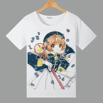 2018 Nou Card Captor t-shirt Anime SAKURA KINOMOTO T-shirt pictura de cerneală Maneca Scurta Unisex Teuri Topuri