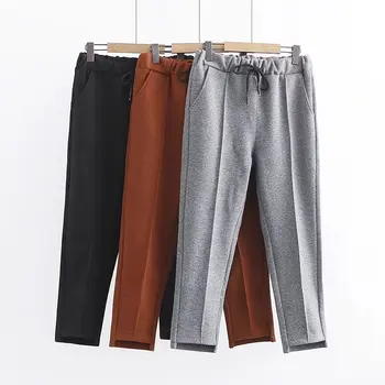 2018 Plus dimensiune Moda primavara Skinny femei Lână Harem buzunarul de la pantaloni Talie Elastic 6XL pantaloni largi supradimensionat negru gri