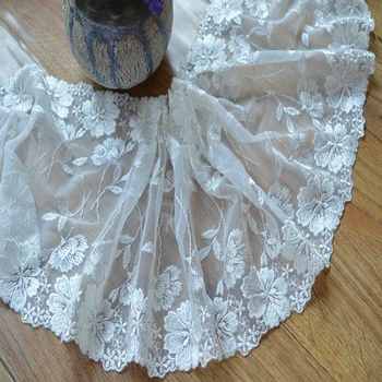 20cm latime-3yds/lot alb strălucitor, mătase Broderie dantelă de ornamente pentru articole de îmbrăcăminte și decor nunta 1662501