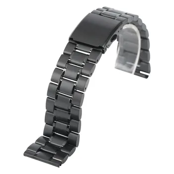 22mm Watchband de Lux, Negru/Argintiu solid din Otel Inoxidabil Curea de Ceas Brățară Reglabil de Înlocuire+2 de Primăvară Baruri Pentru Barbati Femei