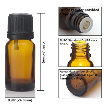 24buc 1/3 Oz 10ml Gol Flacon din Sticlă brună Flacoane cu euro dropper negru sigiliu capac pentru uleiuri esențiale aromoterapie