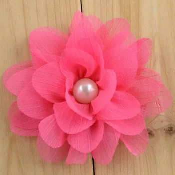 25 buc/lot ,8cm sifon floare cu perla pentru pălării, accesorii de par 14 culori