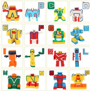 26pcs limba engleză Scrisoare de roboți Deformare Alfabetul Transformare roboți Puzzle Asamblat Robot Educativ pentru copii să învețe limba engleză