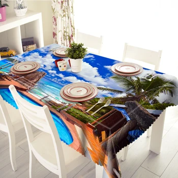 3D noi Fețe de masă Plaja de nucă de Cocos Copac Peisaj Model rezistent la apa/ulei-dovada Îngroșa Dreptunghiulară de Nunta de Masă Textile Acasă